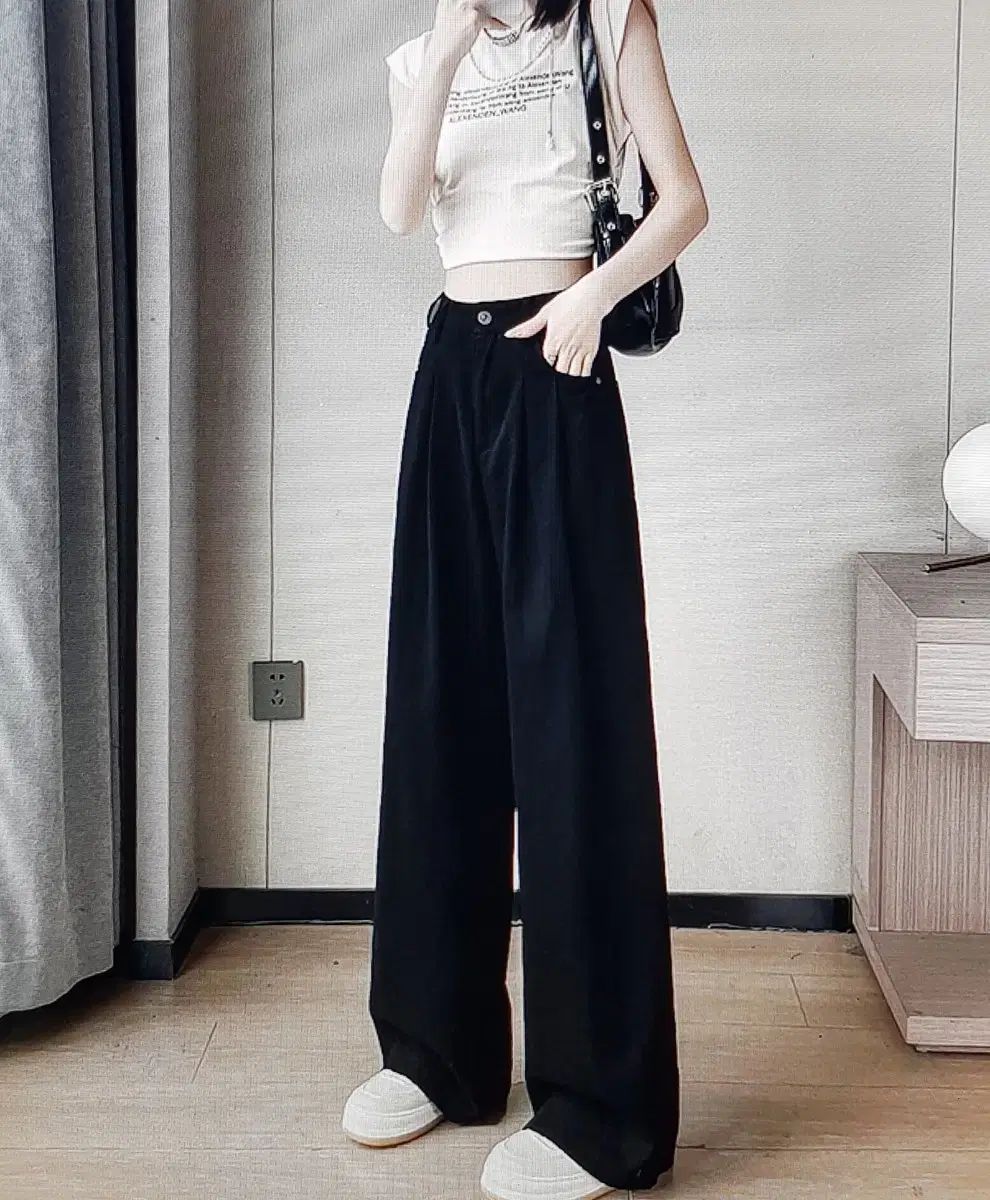 海外配送 デニム ワイド ハイ ウェスト ズボン