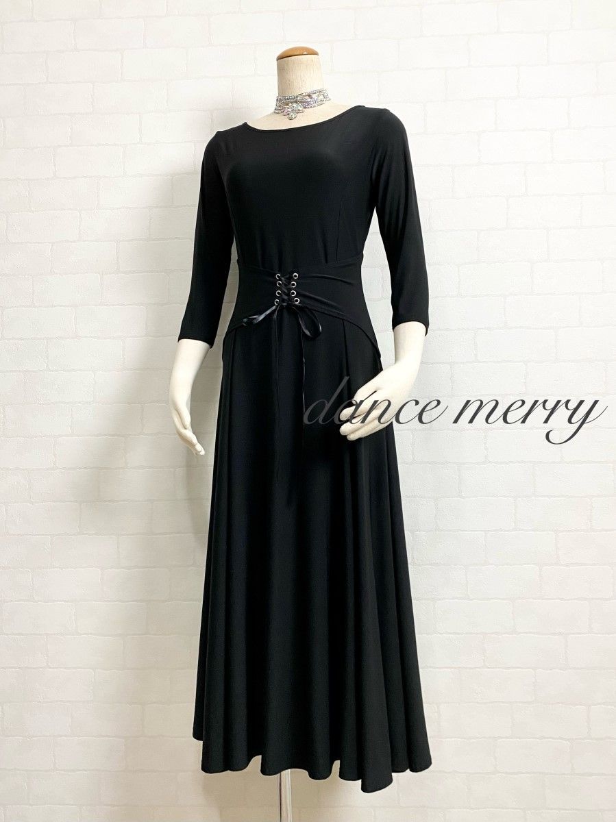 社交ダンスワンピース 新品 社交ダンス ワンピース 黒 シンプル レッスン モダン タンゴ 3618
