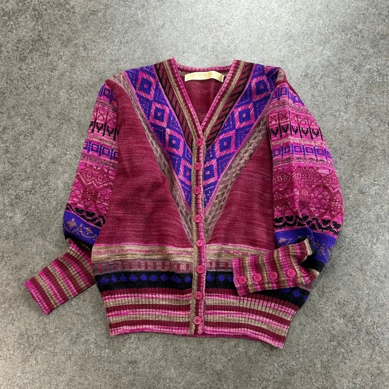 MORIOKA SACHIKO パッチワークデザイン長袖カーディガン Vintage MORIOKA SACHIKO Crazy Pattern Design Cardigan モリオカ