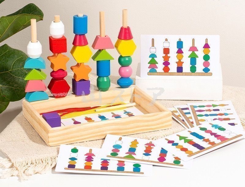 ひも通し 絵合わせ バランス　パズル 木製 知育玩具 モンテッソーリ