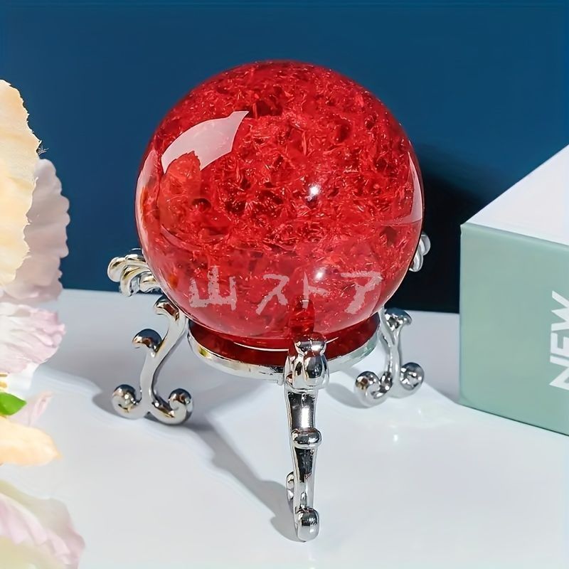 アイス クラック ボール レッド クリスタル スタンド付 赤 水晶 風水