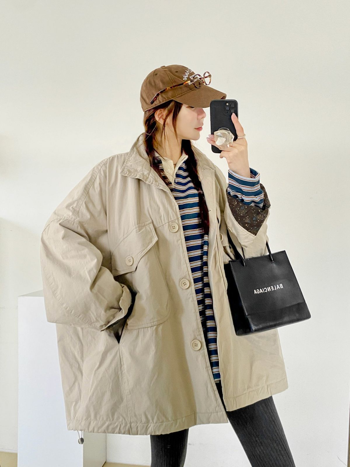 ビッグポケットマウンテンパーカー マウンテンダウンジャケット アウター 小花 起毛 キルティング バイ ポケット ハイネック ボックス 冬