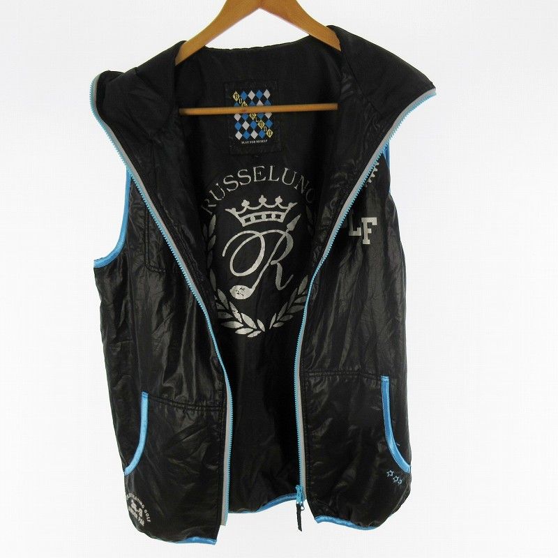 russeluno ラッセルノ ゴルフ ベスト 中綿 ジップアップ フード ロゴ