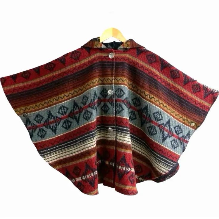 Johnson Woolen Mills ジョンソンウーレンミルズ　ポンチョ Johnson Woolen Mills ネイティブ柄 ウール ポンチョ レディース M