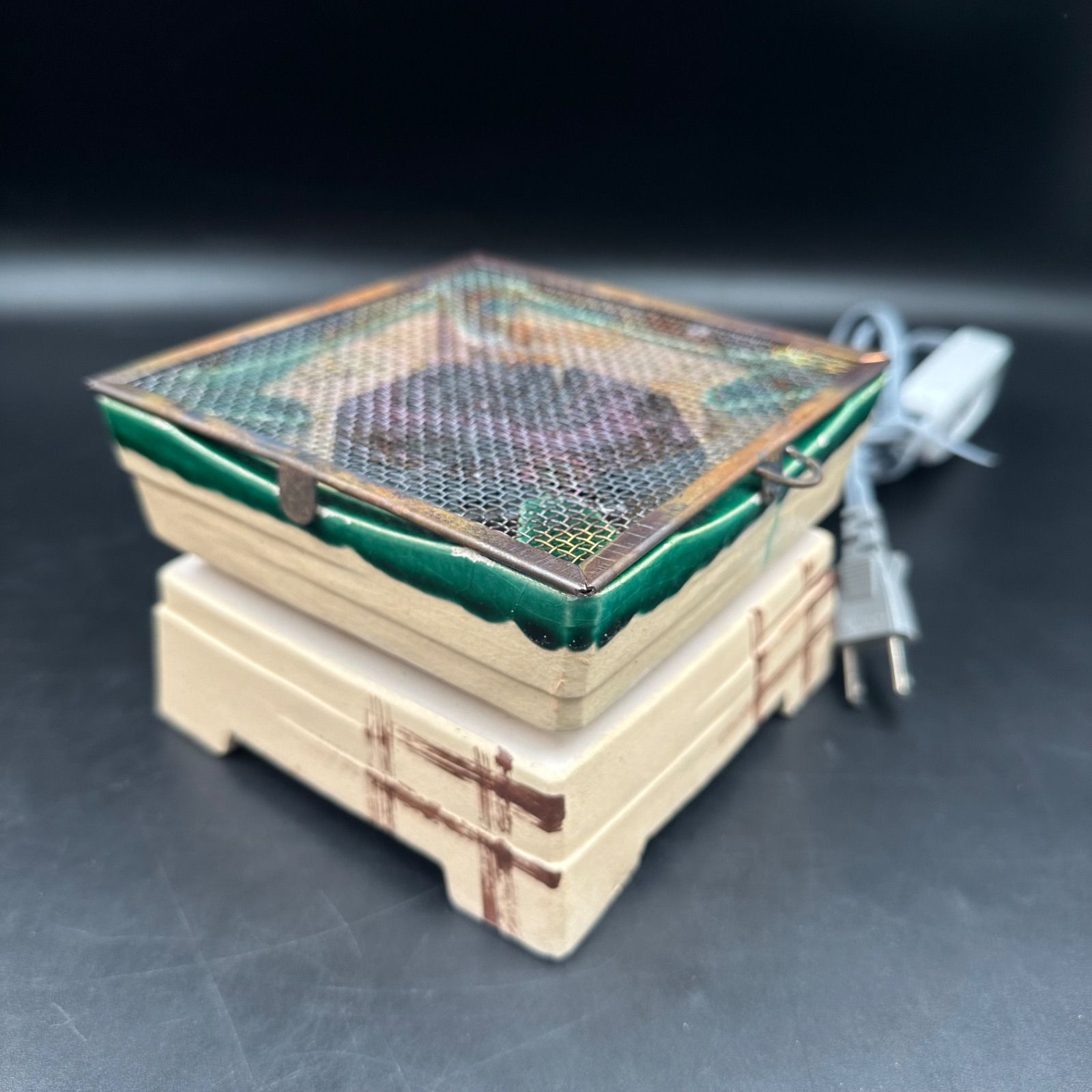 ② 江戸火鉢 野々田商店 陶器製 電気式火鉢 卓上江戸火鉢 織部 卓上