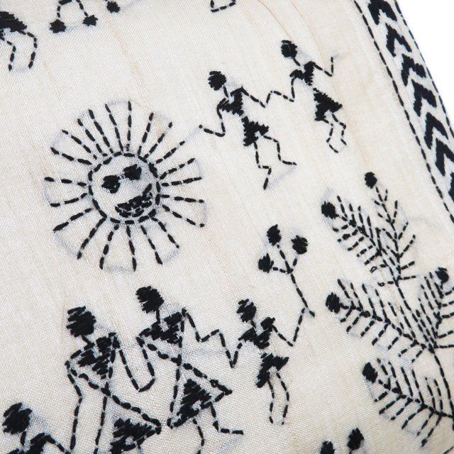 作り帯 付け帯 つけ帯 リサイクル 正絹 カジュアル 仕立て上がり 全通 野蚕糸 刺繍 刺し子 象牙色 黒色 きもの北條 A 1309-9