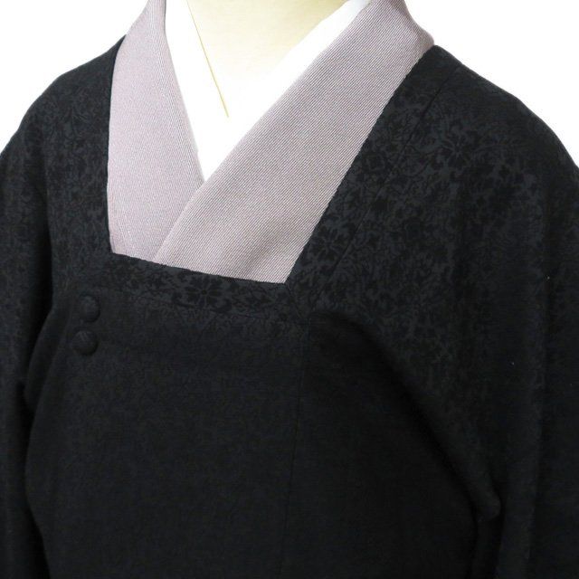 道行コート コート 着物 輪奈織 花模様 正絹 黒色 身丈87 cm 裄63 きもの北條 A 1309-2
