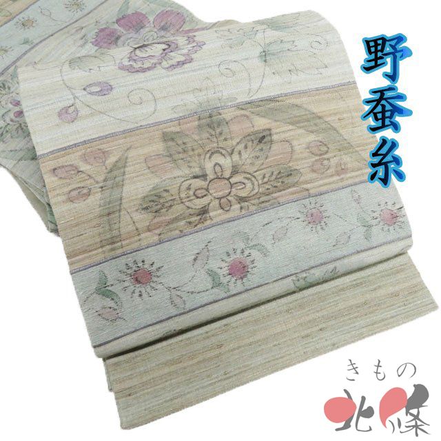 特選 袋帯 未使用 正絹 カジュアル 仕立て上がり 野蚕糸 花の図 灰みの 特選 袋帯 未使用 正絹 カジュアル 仕立て上がり 野蚕糸 花の図 灰みの