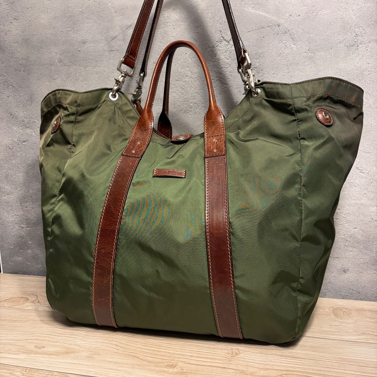 Daniel-Bob ダニエルアンドボブ トートバッグ ショルダー付き カーキ ナイロン×レザー 大容量 2 WAY ストレートパンツ トートバッグ 