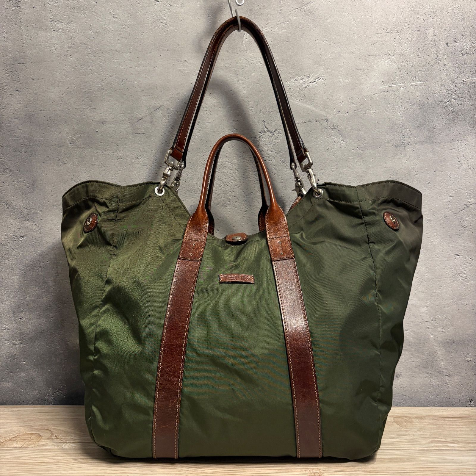 Daniel Bob ダニエルアンドボブ トートバッグ ショルダー付き カーキ ナイロン レザー 大容量 2 WAY