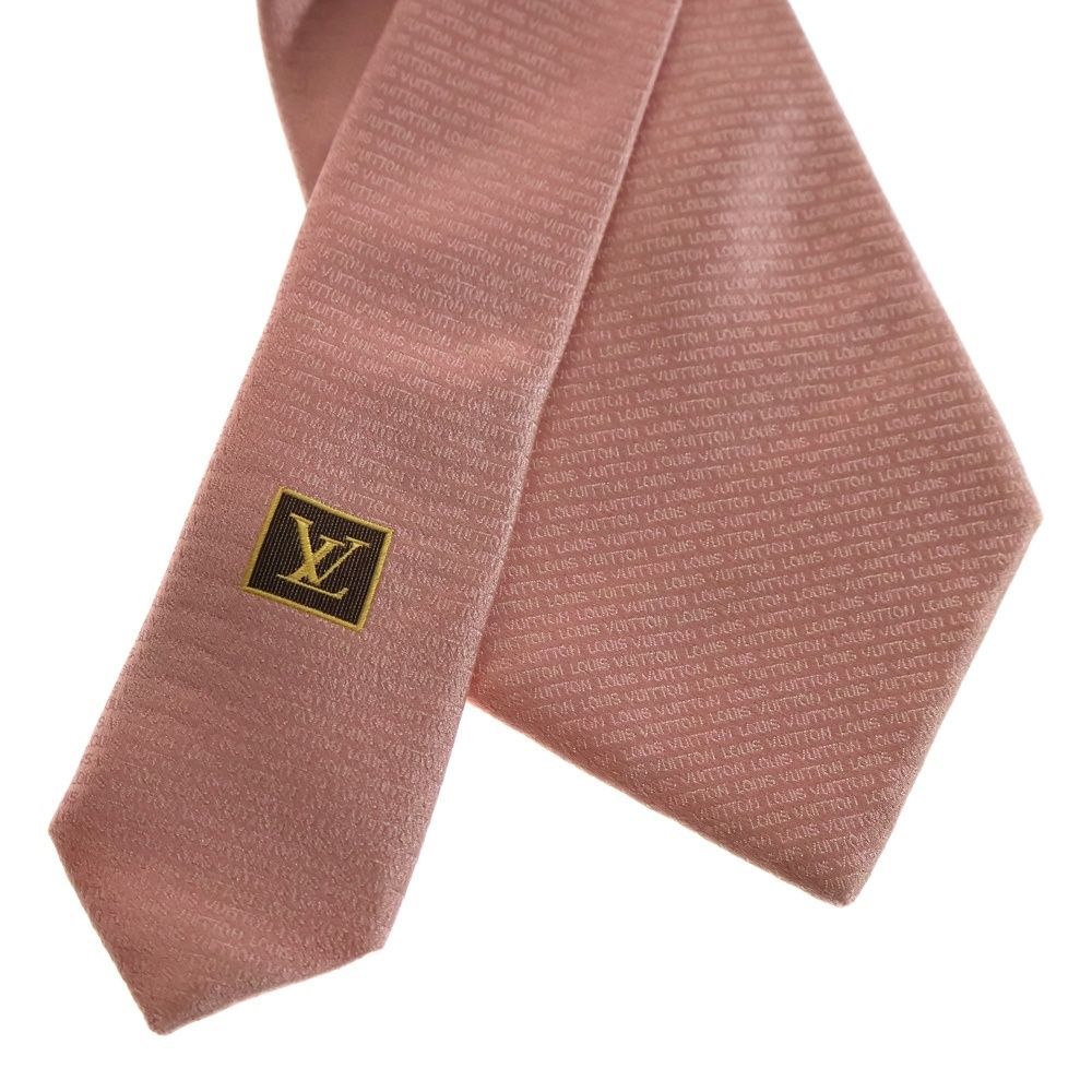 未使用級 ルイヴィトン Louis Vuitton ネクタイ ピンク LV柄 LOUIS VUITTON ネクタイ モノグラム LVロゴ 刺繍 ピンク ルイヴィトン