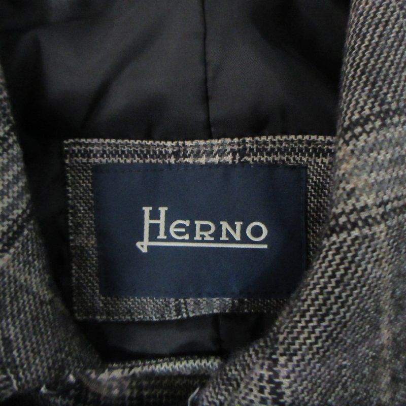 ヘルノ HERNO 中綿 ステンカラーコート グレンチェック ウール 比翼