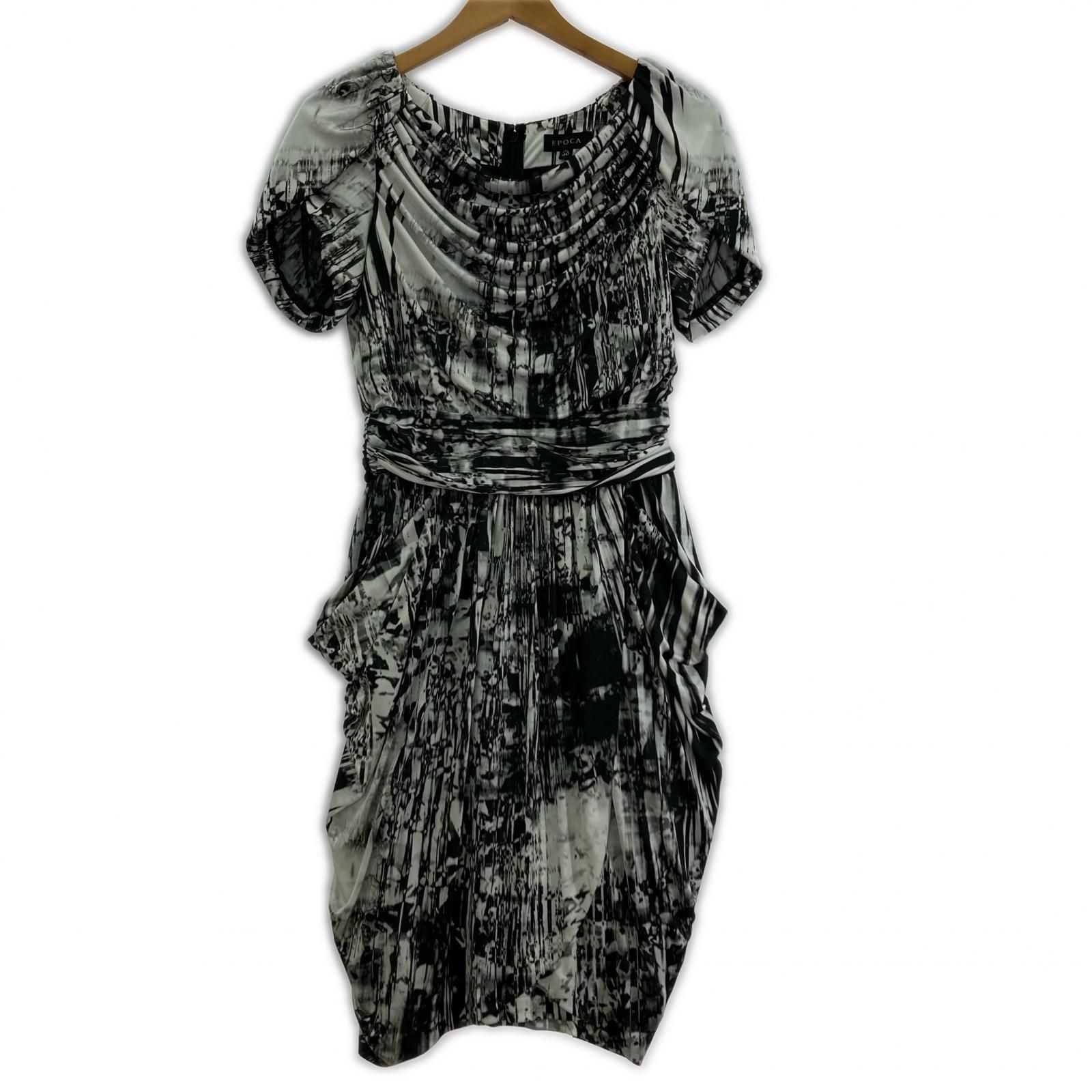 EPOCA エポカ 総柄 ドレープワンピース size40/ブラック×ホワイト