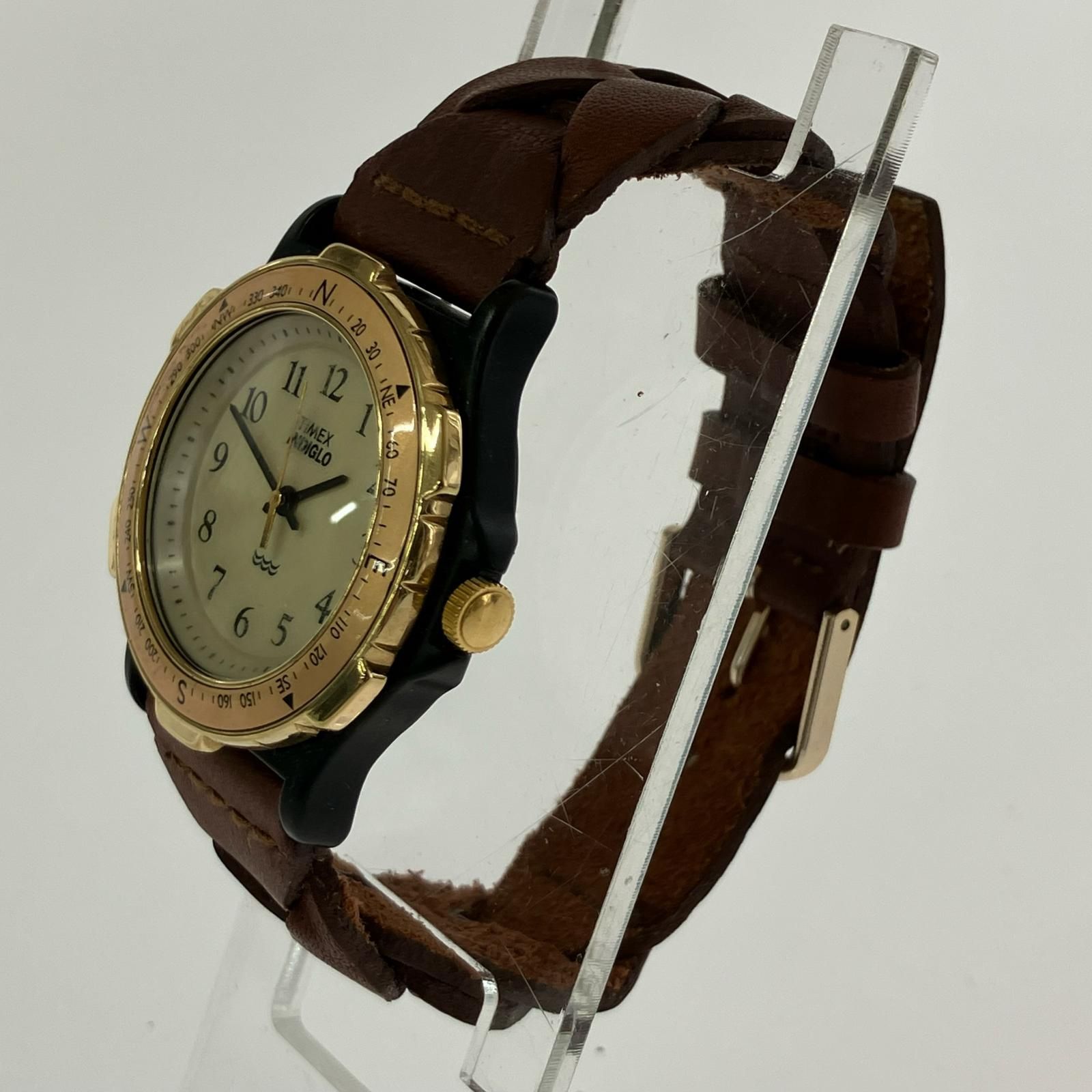 TIMEX タイメックス レザーベルト腕時計/ゴールド×ブラウン - メルカリ