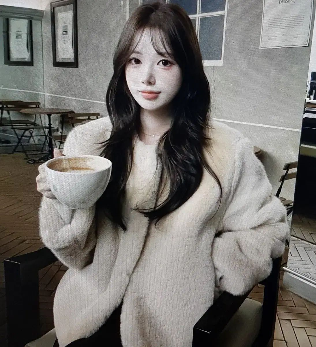 海外配送 アイボリー ベージュ ラウンドネック ファー ジャケット コート