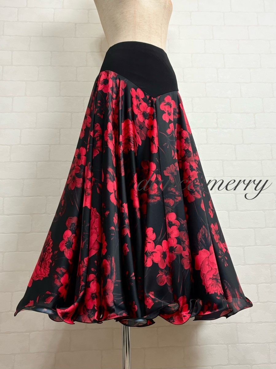 新品 パソドブレ パソ ワルツ 社交ダンス スカート 黒 赤 4705