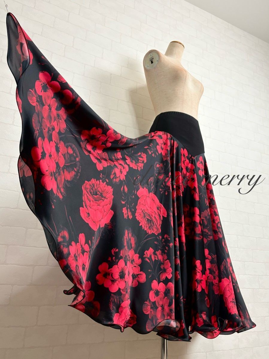 新品 パソドブレ パソ ワルツ 社交ダンス スカート 黒 赤 4705