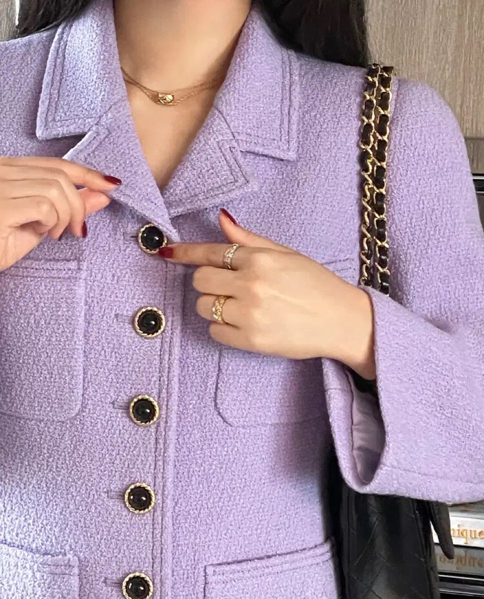 チュールシャンブレーリブ Violette Classique ライトパープル LYNNツイード セットアップ M