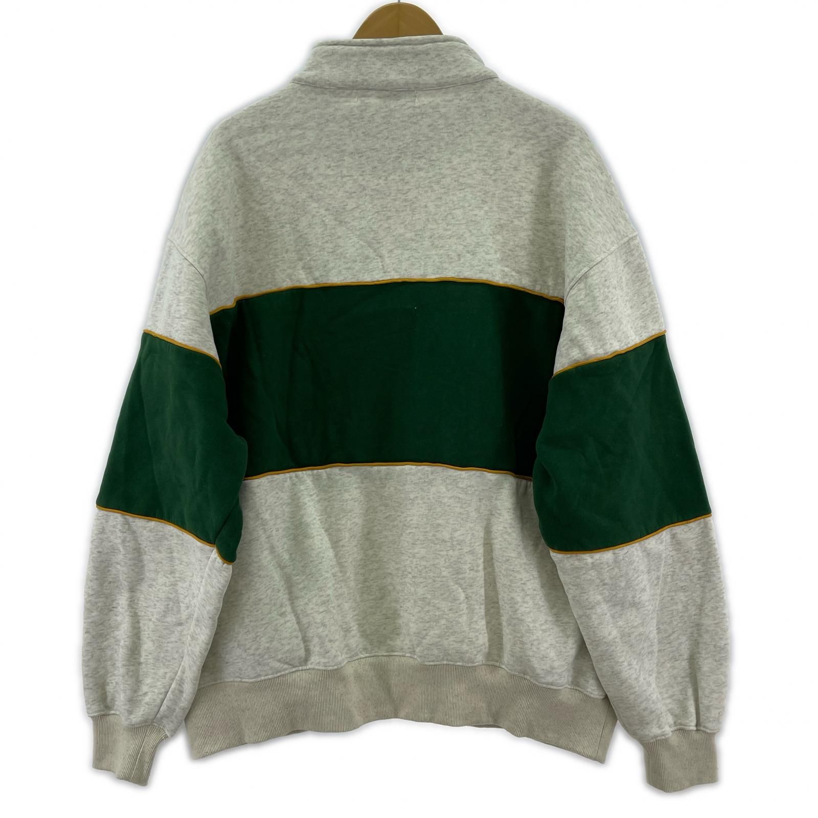 Decomp 裏起毛 ハーフジップスウェット sizeL/ライトグレー×グリーン