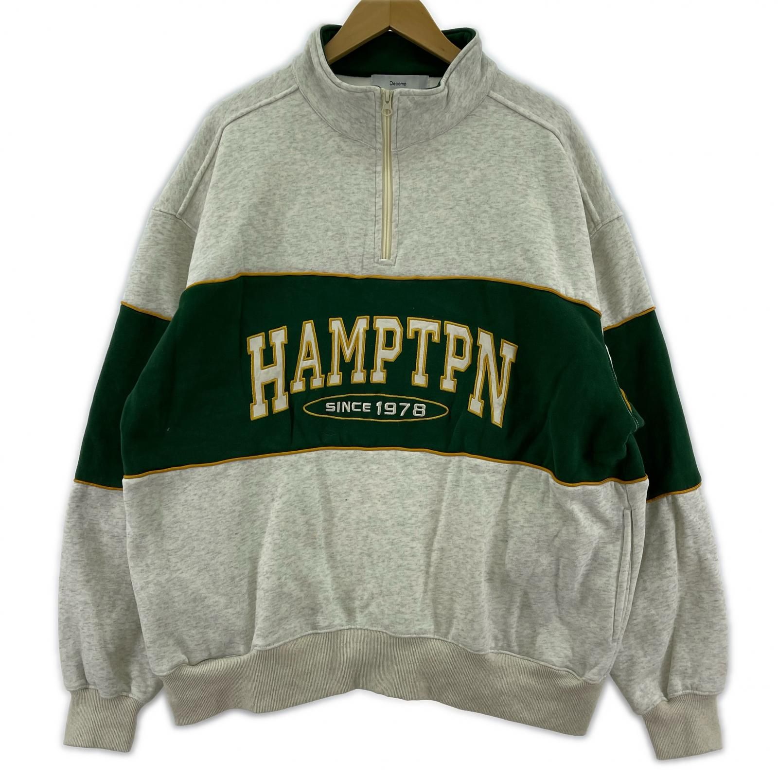 Decomp 裏起毛 ハーフジップスウェット sizeL/ライトグレー×グリーン