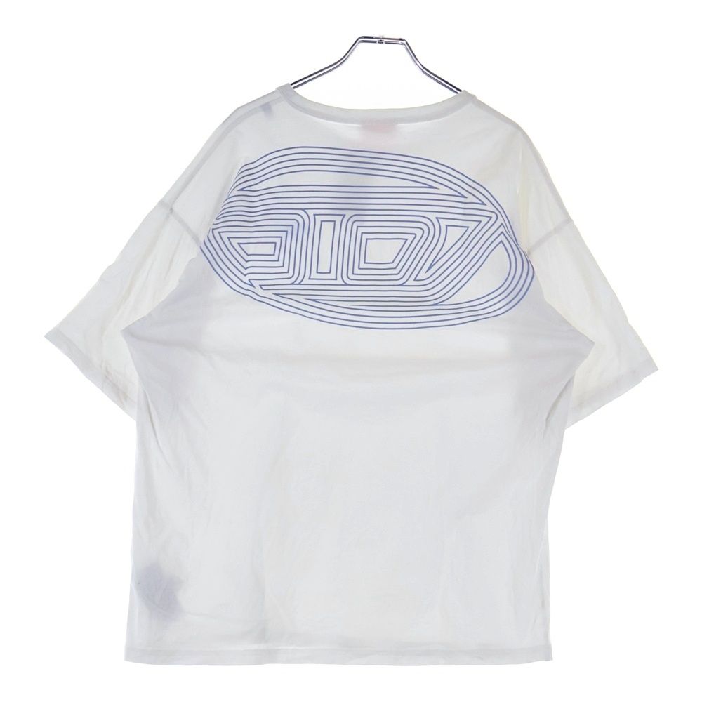 DIESEL (ディーゼル) フロントロゴ刺繍 バックDデザイン クルーネック半袖Tシャツカットソー ホワイト/ブルー A15164