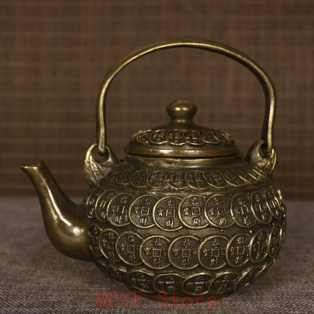 提梁壷 銅銭茶壺 工芸品 美術品 置物 提梁壷 銅銭茶壺 工芸品 美術品 置物 【公式通販】