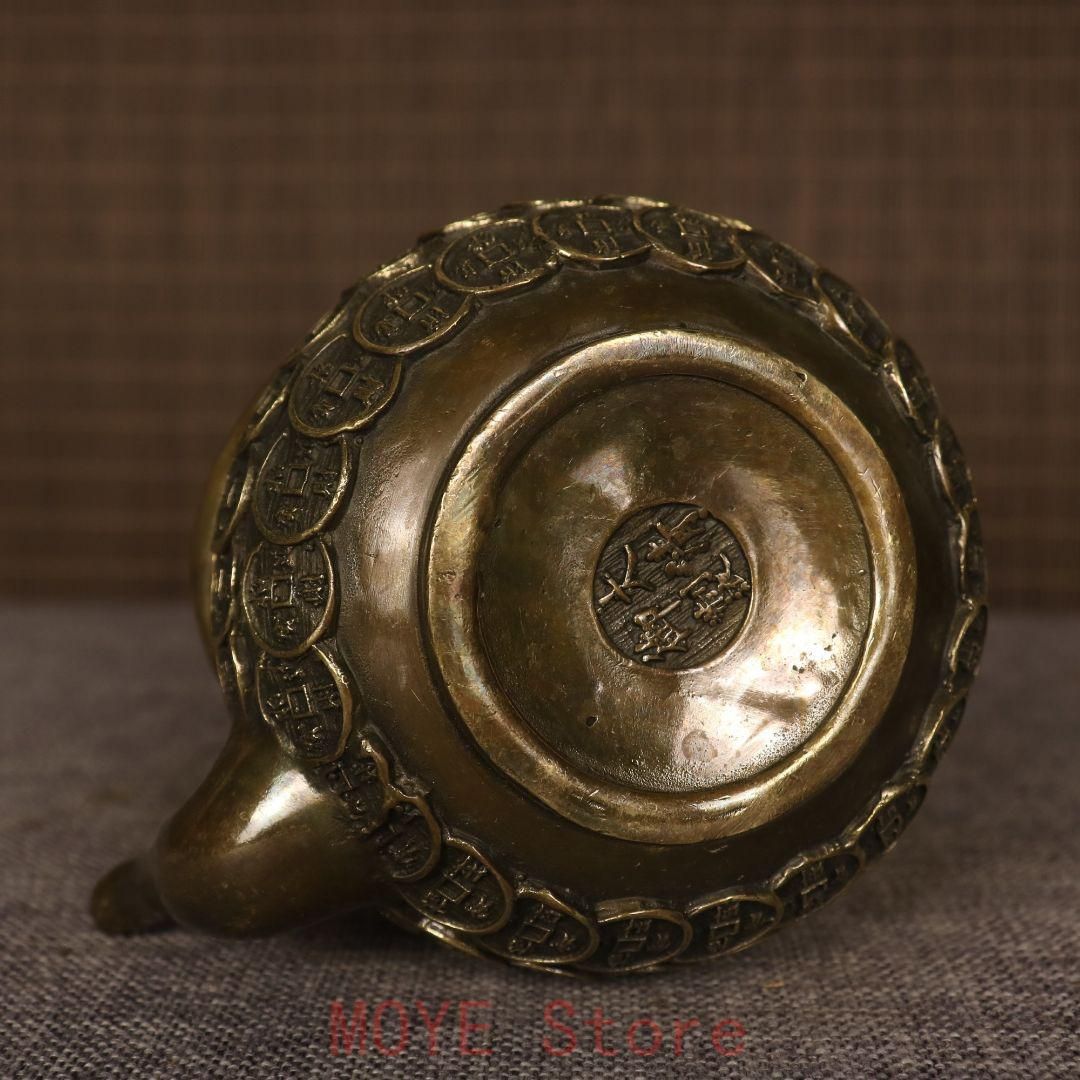 提梁壷 銅銭茶壺 工芸品 美術品 置物 【公式通販】
