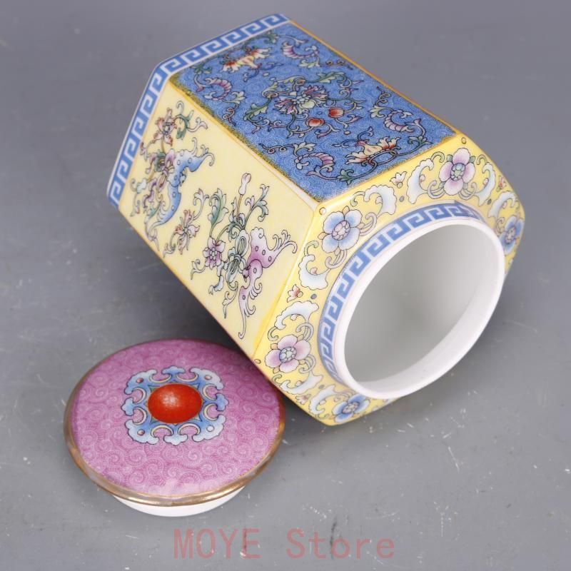 清乾隆琺瑯彩柄方お茶の缶 茶道具 陶磁器 装飾品 現代工芸品 美術品