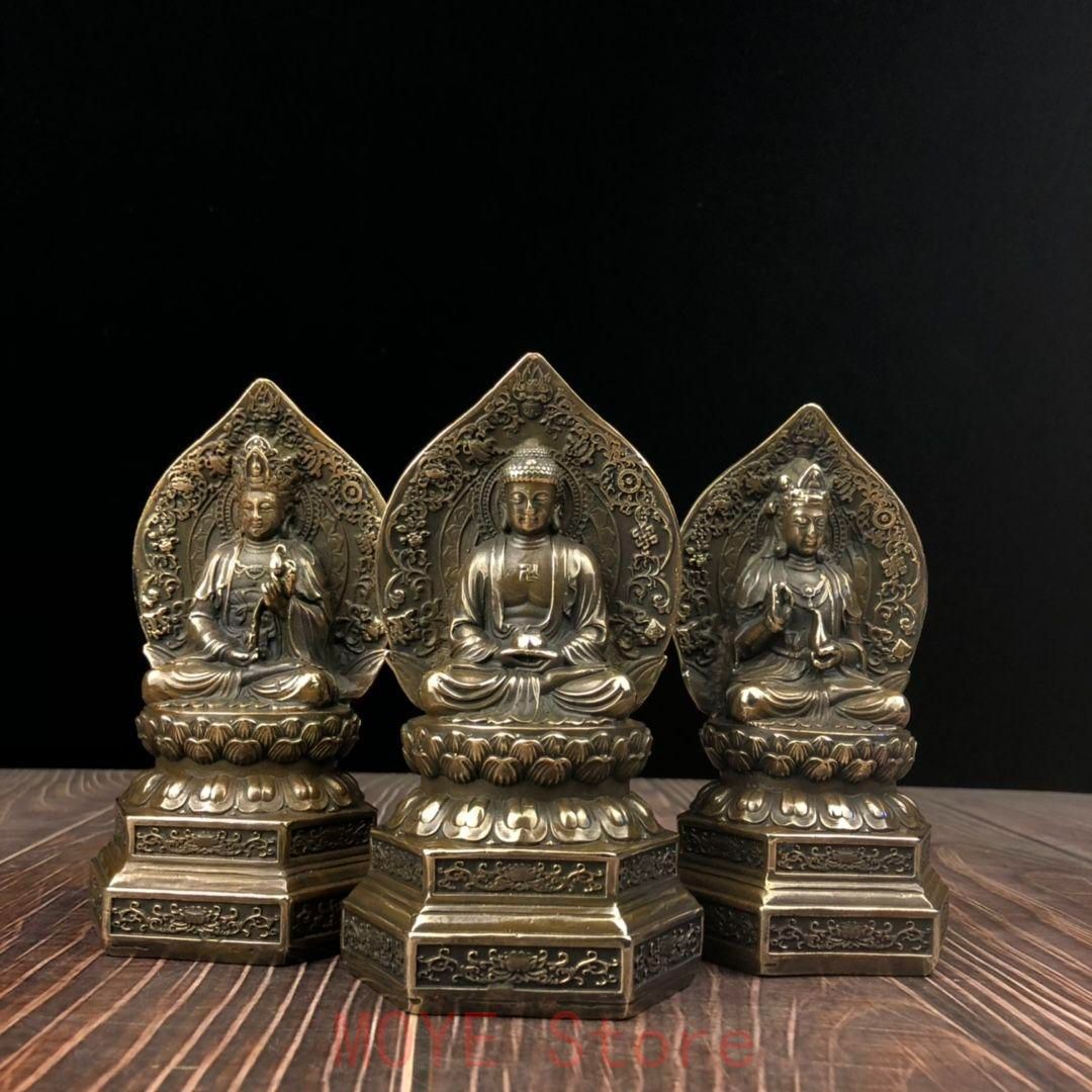 仏教美術 西方三聖坐像 地蔵 菩薩 観音 銅製 仏像 彫刻 置物 開運 風水 仏教美術 西方三聖坐像 地蔵 菩薩 観音 銅製 仏像 彫刻 置物 開運 風水