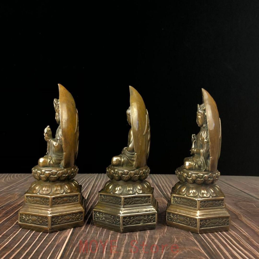 仏教美術 西方三聖坐像 地蔵 菩薩 観音 銅製 仏像 彫刻 置物 開運 風水