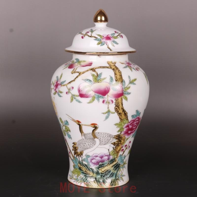 清乾隆粉彩福寿桃紋将軍缶 景徳鎮 陶磁器 装飾品 現代工芸品 美術品