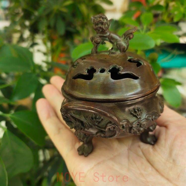 中国　古銅宣徳銅　宣款　三足沖耳爐　香炉　時代箱付　M　R4946 中国 古銅宣徳銅 宣款 三足沖耳爐 香炉 時代箱付