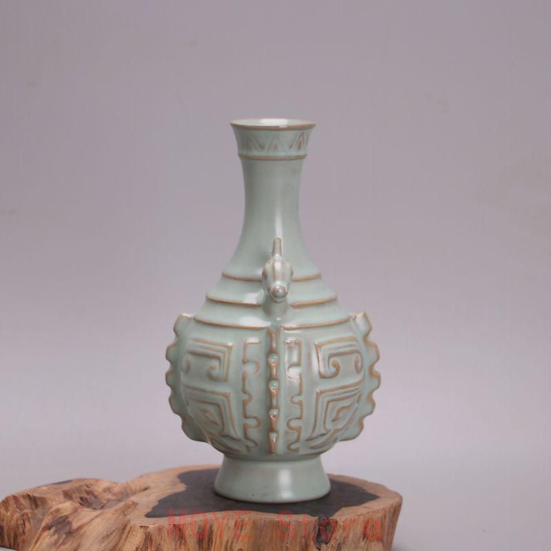 北宋汝窯元祐年双羊回紋尊瓶 景徳鎮 陶磁器 装飾品 工芸品 美術品 置物