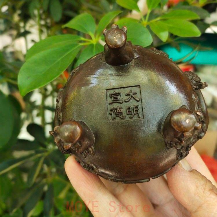 珍品 中国古玩 時代 大明宣徳 古銅三足香炉 猿 盛上葡萄 香櫨 1486g 珍品 中国古玩 時代 大明宣徳 古銅三足香炉 猿 盛上葡萄 香