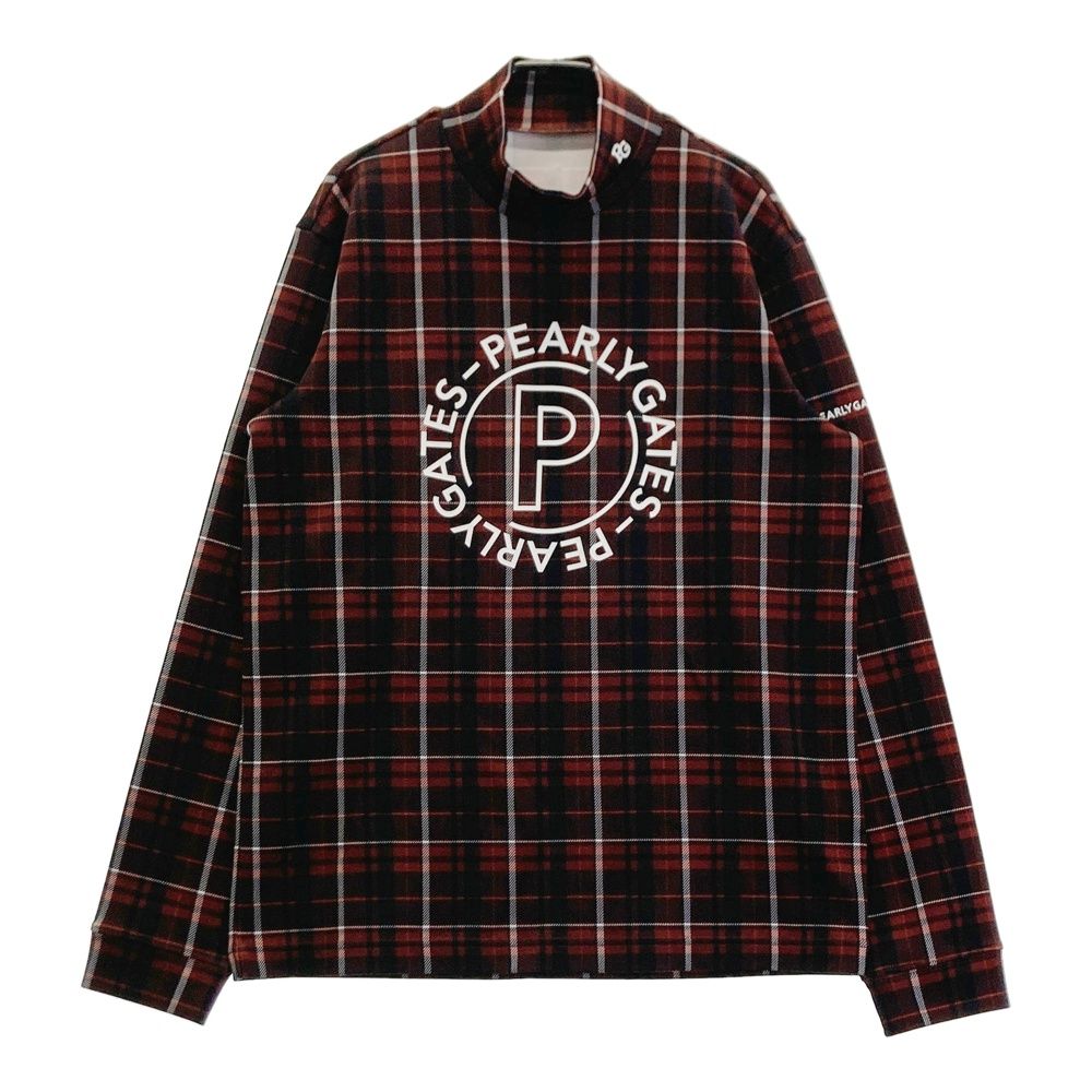 サイズ 6 PEARLY GATES パーリーゲイツ ハイネック 長袖Tシャツ 厚地 チェック柄 ブラウン系 ゴルフウェア メンズ ストスト