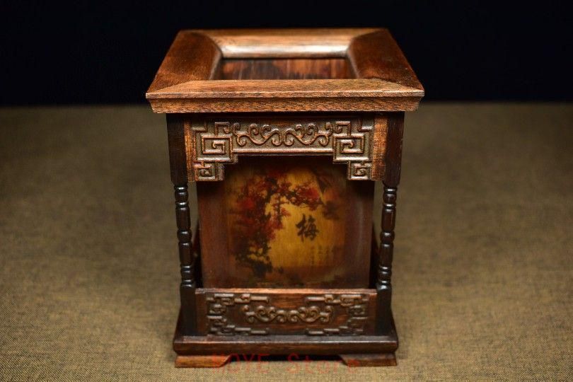 老紅酸枝木梅蘭竹菊筆筒 筆置き 筆入 古文房具 書道具 現代工芸品 美術