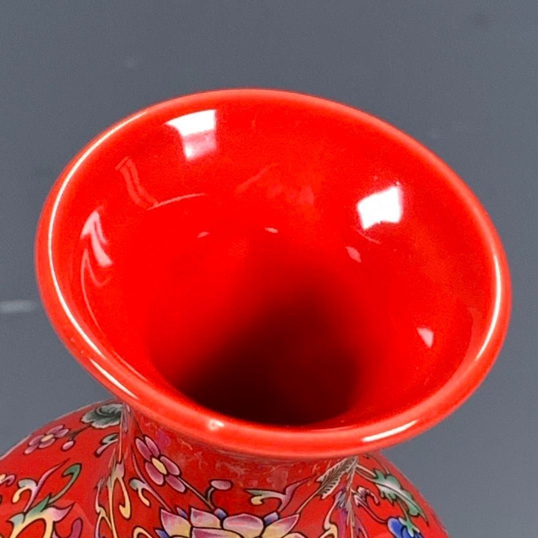 乾隆紅釉纏枝花卉花瓶 景徳鎮 陶磁器 装飾品 工芸品 美術品 置物