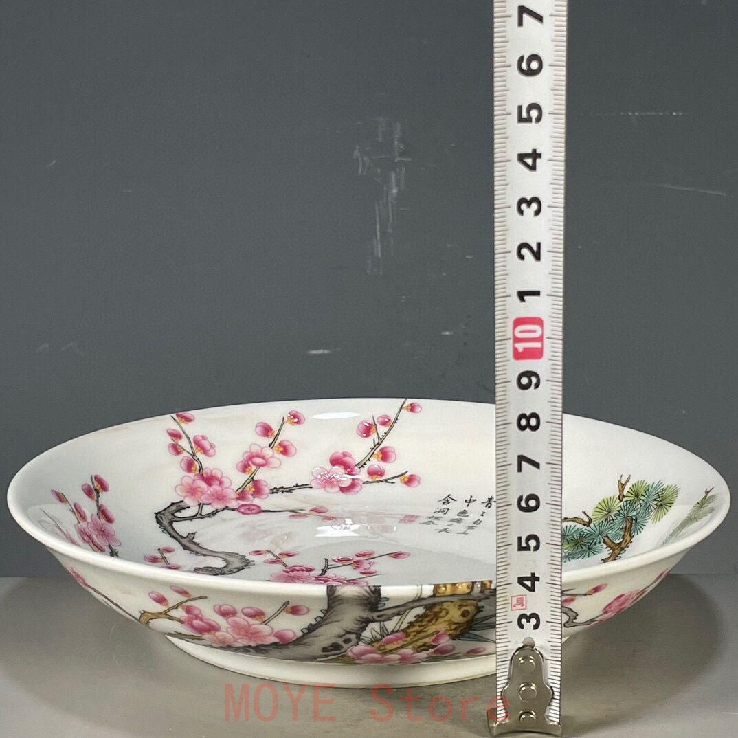 パステル梅花紋の賞盤 景徳鎮 陶磁器 装飾品 現代工芸品 美術品 置物