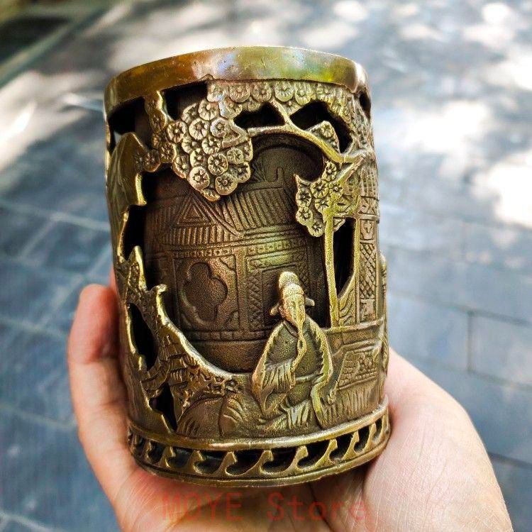 銅器 二重透かし彫りの筆箱 書道具 文房具 工芸品 美術品 置物 - メルカリ