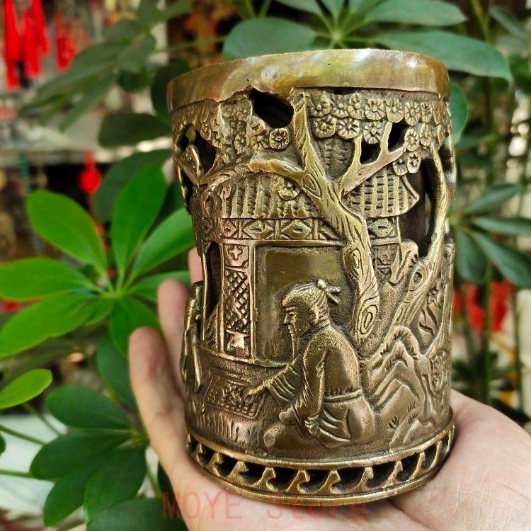 銅器 二重透かし彫りの筆箱 書道具 文房具 工芸品 美術品 置物 - メルカリ