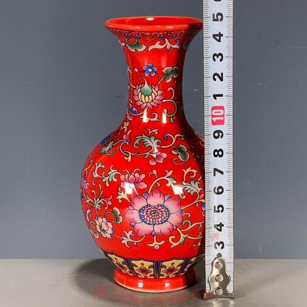 乾隆紅釉纏枝花卉花瓶 景徳鎮 陶磁器 装飾品 工芸品 美術品 置物