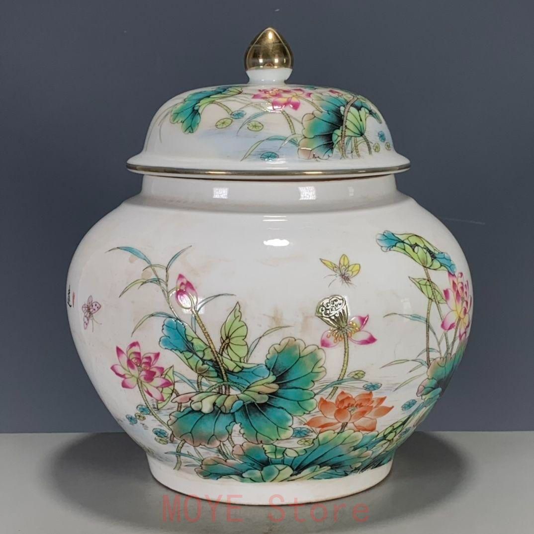 清乾隆粉彩蒔金蓮花蓋缶 景徳鎮 陶磁器 装飾品 工芸品 美術品 置物