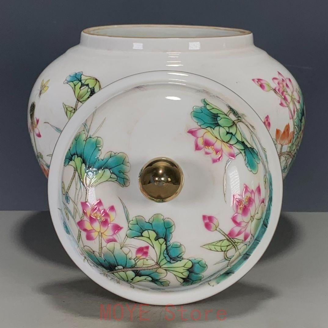 清乾隆粉彩蒔金蓮花蓋缶 景徳鎮 陶磁器 装飾品 工芸品 美術品 置物