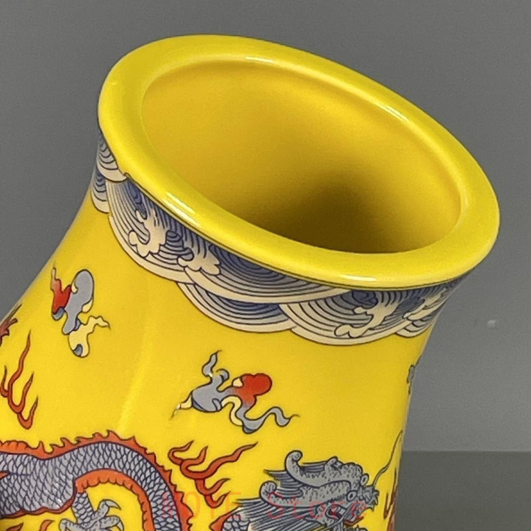 清乾隆黄釉海水竜紋 筆箱 花瓶 景徳鎮 陶磁器 装飾品 工芸品美術品