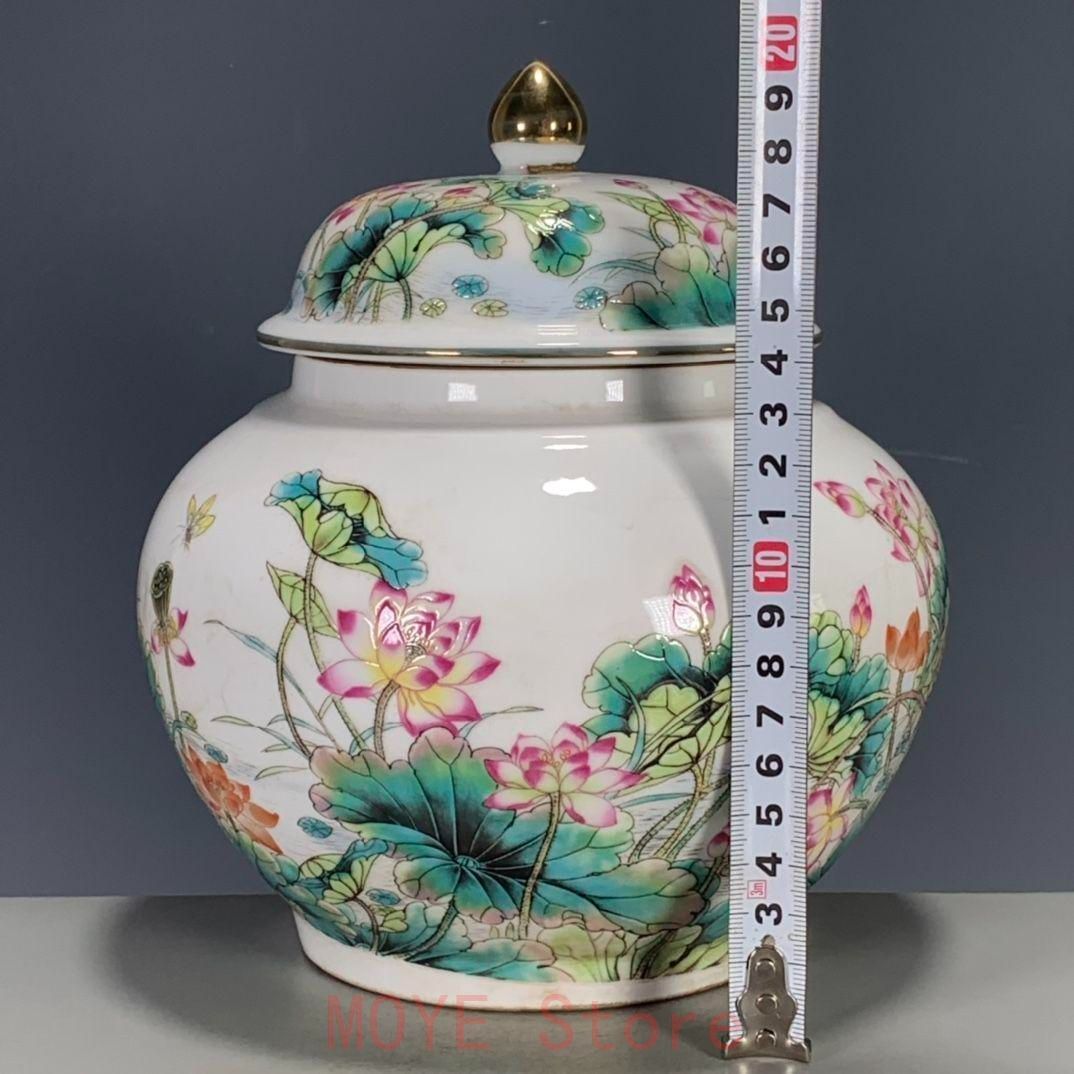 清乾隆粉彩蒔金蓮花蓋缶 景徳鎮 陶磁器 装飾品 工芸品 美術品 置物