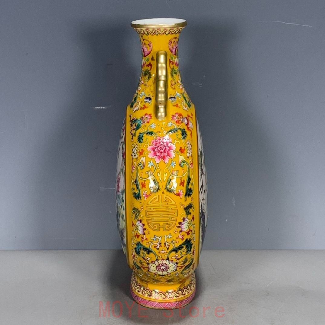 乾隆黄釉蒔絵開窓粉彩鶴抱月甁 花瓶 景徳鎮 陶磁器 装飾品 工芸品美術