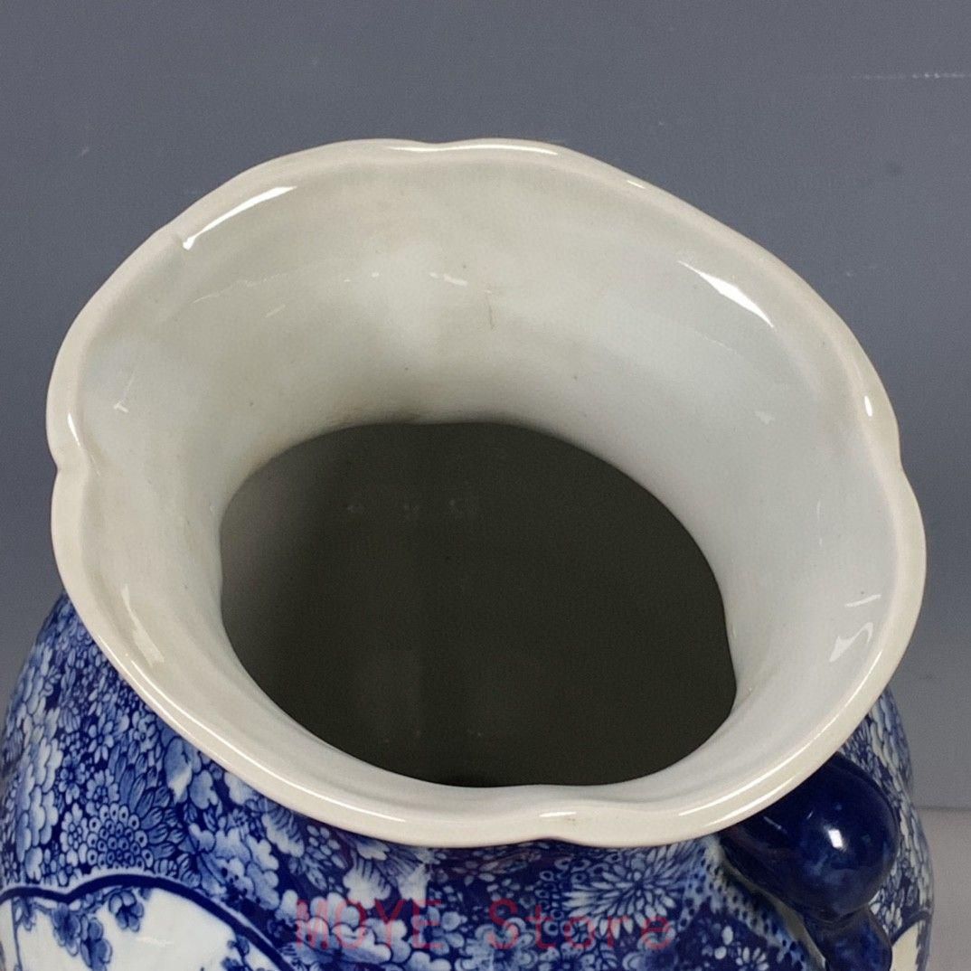 中国美術 青花窓花鳥双耳尊 景徳鎮 陶磁器 装飾品 工芸品 美術品 置物 中国美術 青花窓花鳥双耳尊 景徳鎮 陶磁器 装飾品 工芸品 美術品 置物