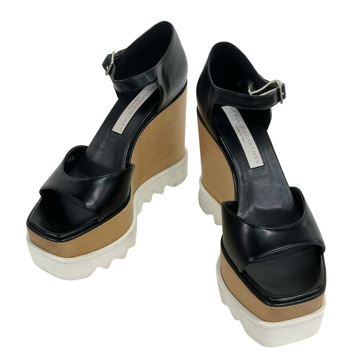 stellamccartney ステラマッカートニー パンプス 36 1 2 レディース - 黒 オープントゥ ウェッジソール プラットフォーム