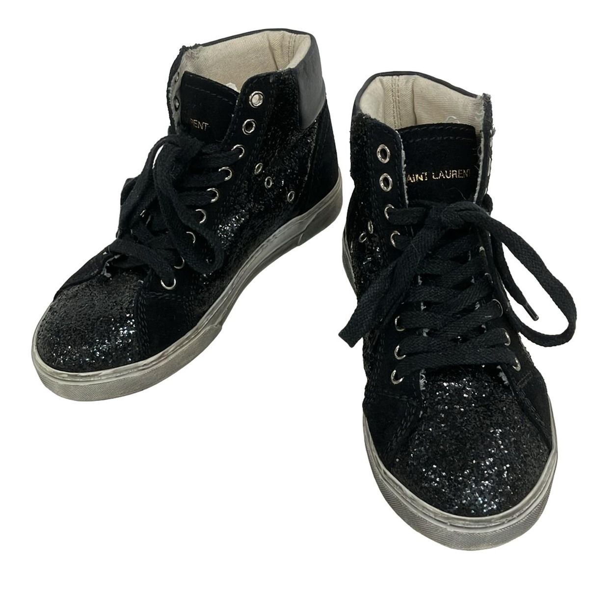 SAINT LAURENT PARIS サンローランパリ スニーカー 36 1 2 レディース - 484905 黒 ハート ハイカット ヴィンテージ加工