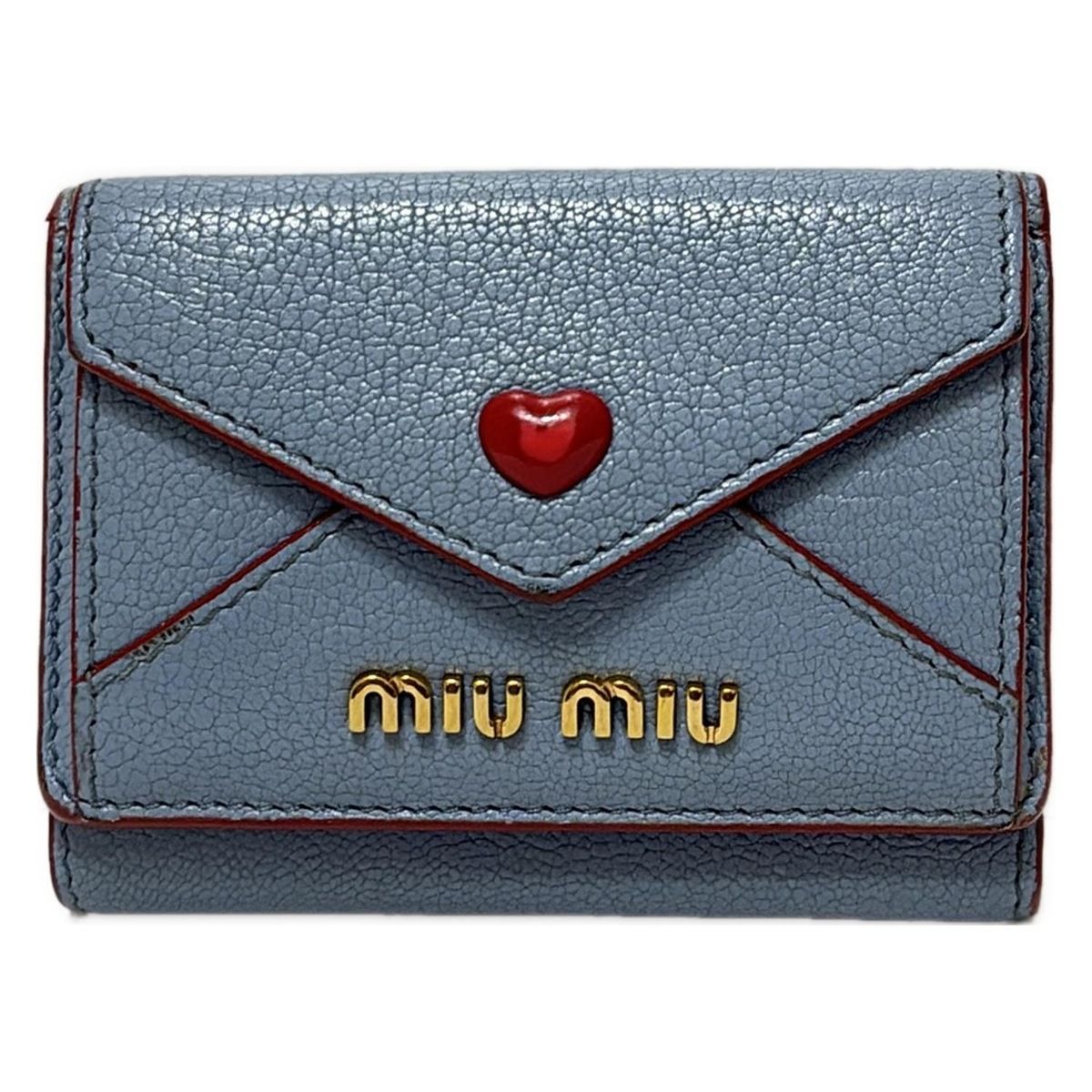 miu miu 三つ折り財布 マドラスラブレター 箱付き ライトブルー miu miu 三つ折り財布 マドラスラブレター 箱付き ライトブルー MIU